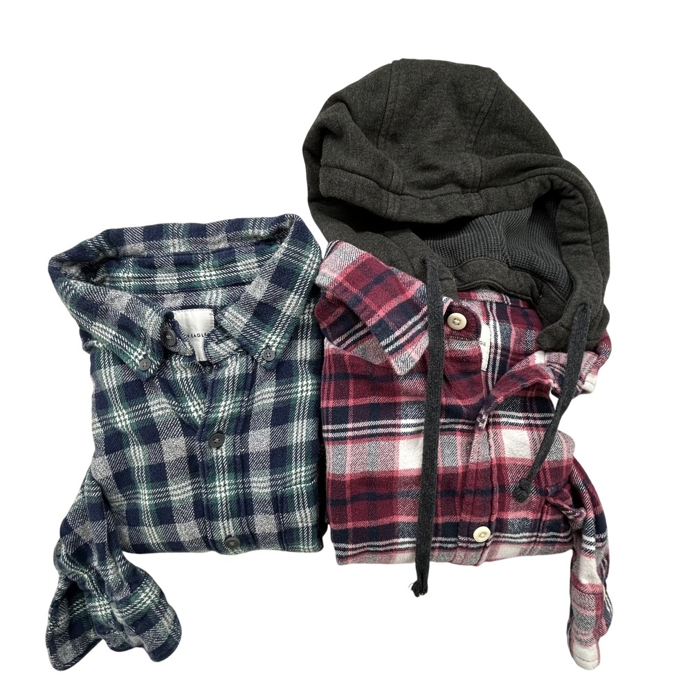 American Eagle Shirt Mens Medium Flannel Plaid Super Soft Hoodie Lot of 2